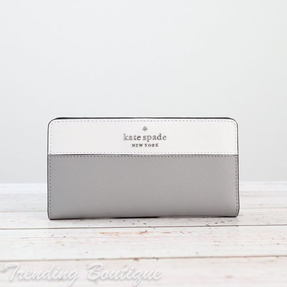 NWT Kate Spade Staci Colorblock Large Slim Bifold Wallet in Nimbus Grey/White - Picture 2 of 6